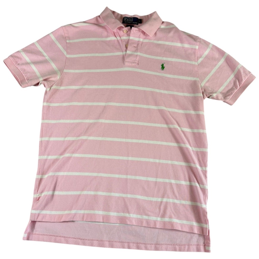 Polo Ralph Lauren Polo Shirt Men's L Pink Striped Y2K Relaxed Washed Preppy Y2K